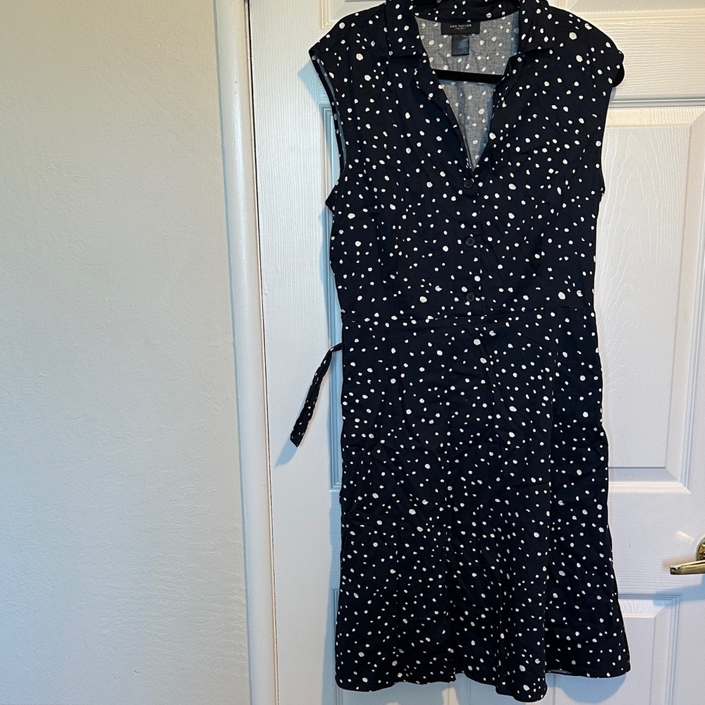 Ann Taylor Navy and White Dot Midi Dress